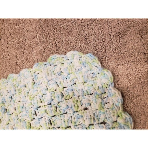 Beautiful Hand Crocheted Blue/Green/White Baby Blanket- 31" x 32" - Picture 8 of 8